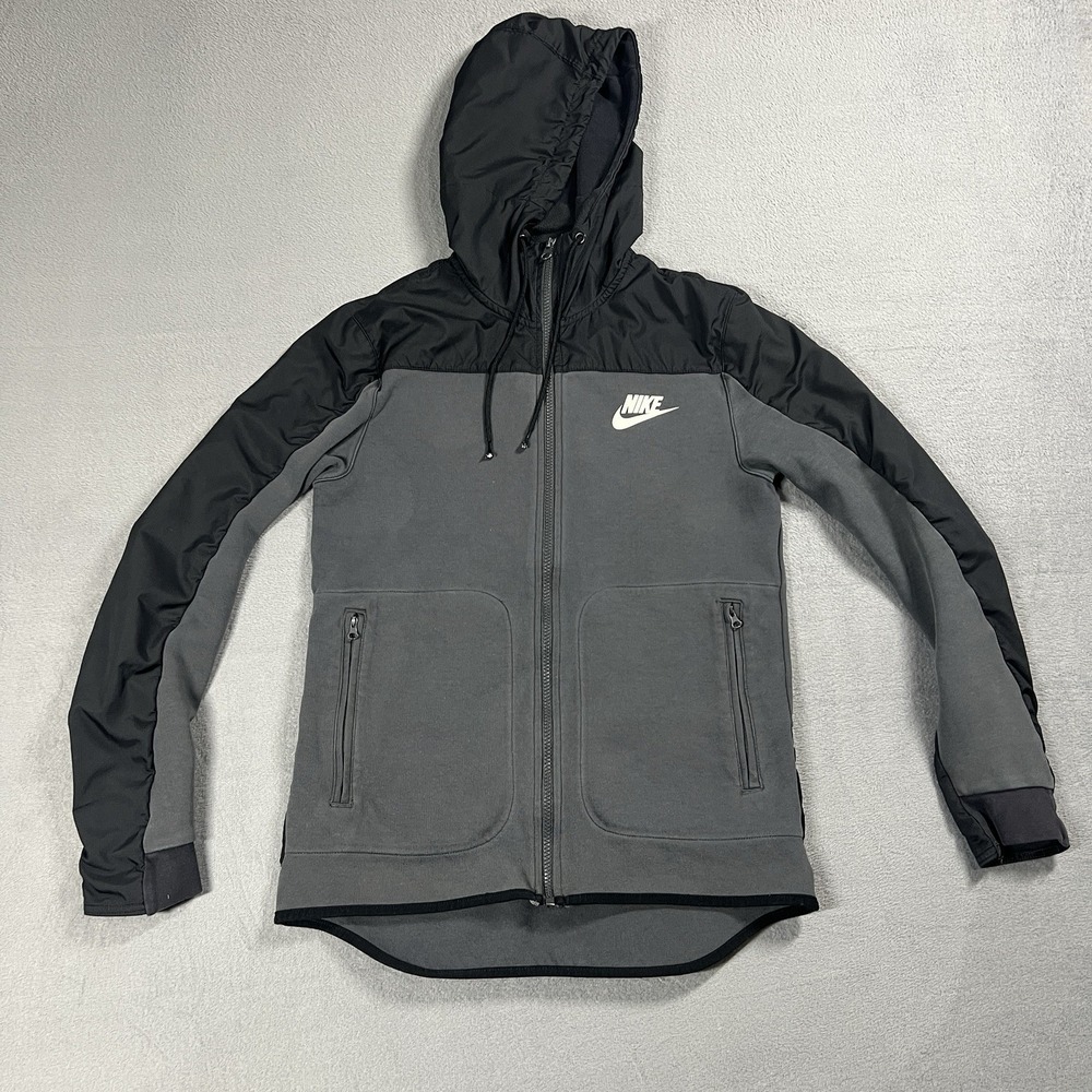 Nike Jacket Mens‎ S Black Gray Advance 15 Full Zip Pockets Lightweight Hooded
